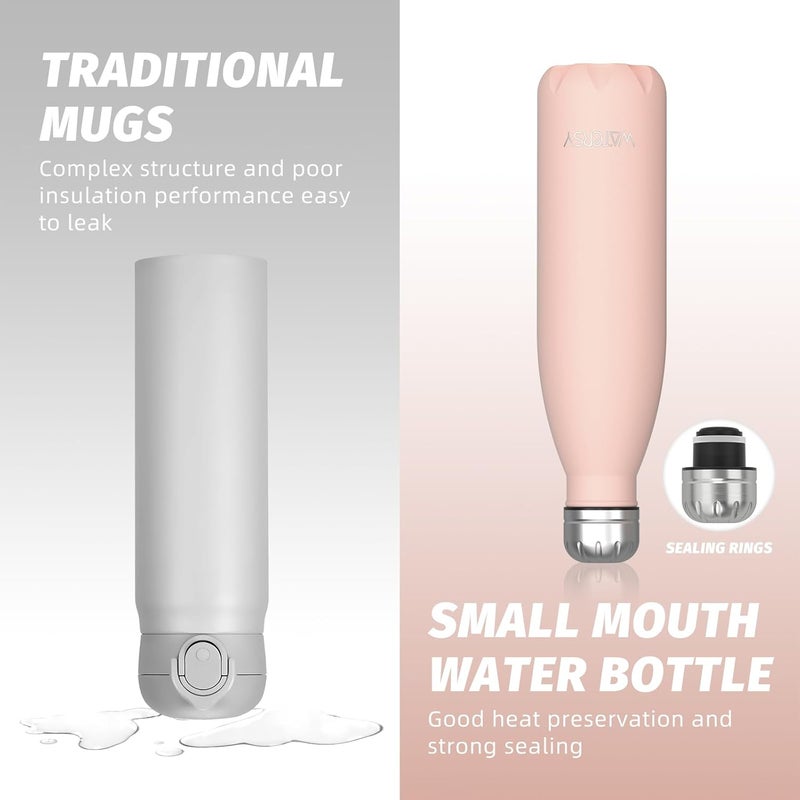WATERSY Stainless Steel water bottles,17oz/500ml Insulated Water Bottles,Pink metal water bottle Keeps Drink Cold and Hot,BPA Free kids water bottles for School,Gym,Travel,Sports - Image 4